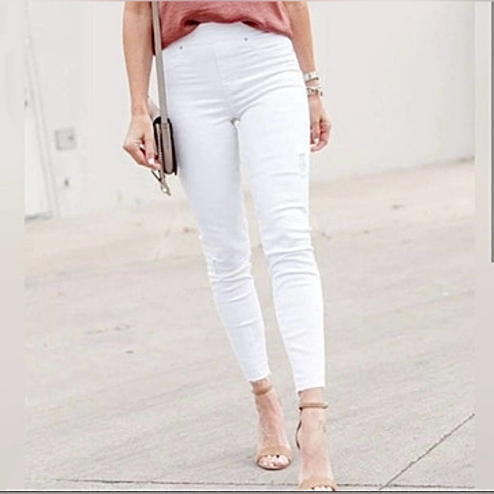 Spanx Women’s Ankle Skinny Pull-On Jeans White Distressed Size Large - Picture 2 of 10